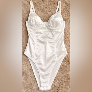 White Satin Underwire Bodysuit | Adjustable Straps | Size Small